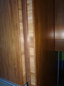Bamboo cabinetry edges close up